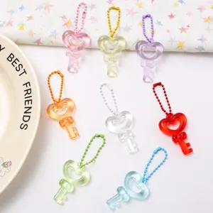 Creative Colorful Heart Pendant Keychain Accessories DIY Handmade Beaded Chain Hanging Ornament Cute Resin Key Ring Gift