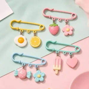 Cute candy color safety pin brooch DIY jewelry accessories with various cartoon pendants