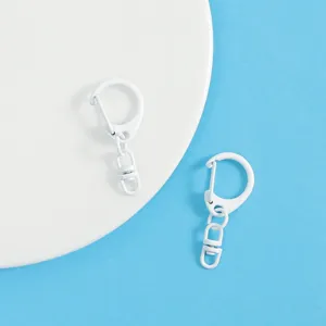 White baked paint zinc alloy D-ring keychain DIY handmade accessories versatile metal clasp.