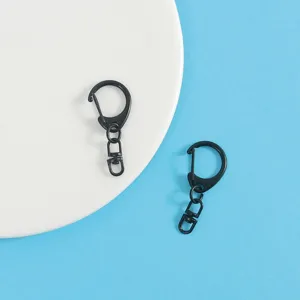 Black metal swivel snap hooks for DIY keychains, durable zinc alloy hooks set for crafts and bags.