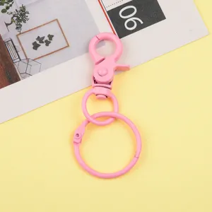 Vue détaillée d'un mousqueton porte-clés en métal rose, surface peinte pour le bricolage DIY.