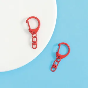 Red candy color zinc alloy DIY keychain hardware set with D-hook and C-ring for crafting.
