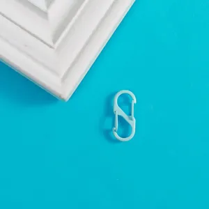 Mousqueton porte-clés à ressort en S bleu clair, double crochet en métal pour bricolage.