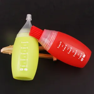 Silicone BBQ Oil Brush Bottle Set With Scale Squeeze Seasoning Dispenser For Kitchen Cooking Grilling