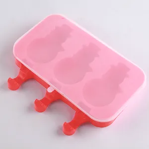 Moule à glace en silicone à 3 cavités avec couvercle, outil rose et rouge fait maison.