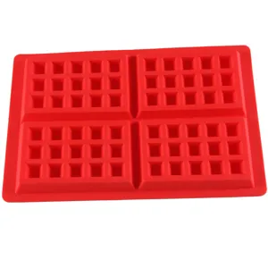 Red silicone waffle mold 4 cavity non stick baking pan for home DIY waffle making tools