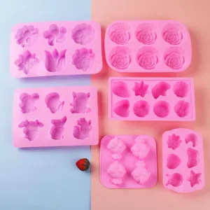 Silicone mold 3D cartoon flower rose chocolate jelly baking tool set in pink color