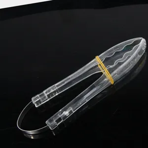 Transparent plastic food tong for kitchen baking barbecue and buffet use, durable and practical.