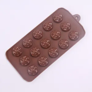Chocolate rose silicone mold detail view showing 15 cavity chocolate candy and ice cube tray.