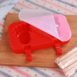 Moule à glace en silicone avec couvercle, fabricant de sucettes glacées DIY 3 cavités en bois.