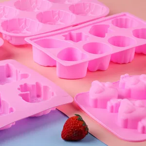 Pink silicone 3D cartoon mold chocolate jelly pudding baking tool set for home kitchen