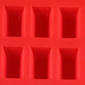 Red silicone baking mold detail view showing clear rectangular cavities for DIY baking and cookies.
