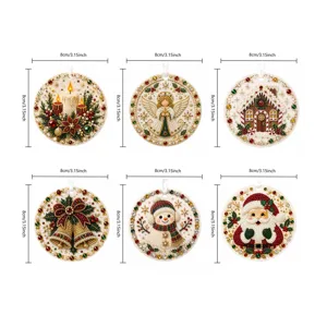 Close-up details of sparkling Christmas diamond painting round ornaments with holiday motifs.