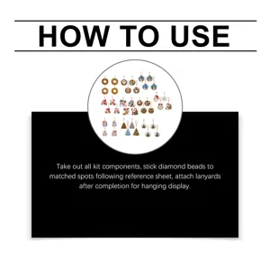 Instructional detail graphic showing Christmas diamond painting ornament patterns.