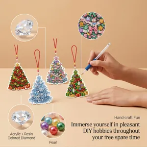 Close-up details of sparkling acrylic resin diamond and pearl for Christmas tree pendant.