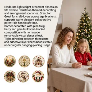 Round diamond painting Christmas hanging ornaments set with festive holiday elements for craft decor.