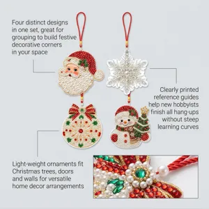 Christmas diamond painting ornaments set of 4, festive hanging decor for trees and walls.