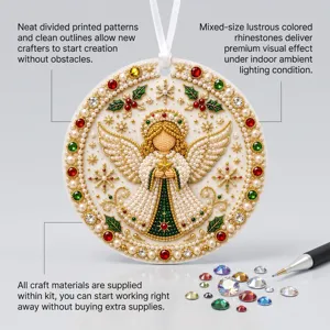 Close-up detail of the Christmas angel diamond painting pendant featuring sparkling rhinestones.