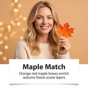 Autumn orange red maple leaf props and cozy knit sweater for seasonal holiday decoration.