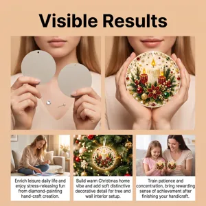 Christmas diamond painting round hanging ornament DIY craft kit for holiday home wall decor.