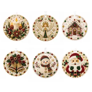 Christmas diamond painting round pendants DIY diamond art ornaments set of six hanging decor