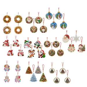 Christmas diamond painting pendants set, cute DIY rhinestone hanging ornaments for holiday decor.