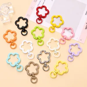 Zinc Alloy Baking Paint Flower Spring Buckle Keychain DIY Jewelry Making Accessories Bag Hanging Pendant Multi Color