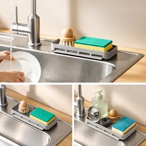 Porte-eponge en silicone pour evier de cuisine et range-savon pratique au quotidien.