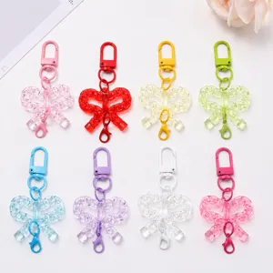 Portachiavi con Fiocco in Acrilico Trasparente Carino Ciondolo Borsa Cartone Animato DIY Perline Gioielli Accessori Portachiavi Regalo