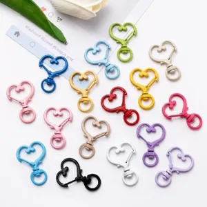 Colorful Baking Paint Alloy Heart Spring Buckle Keychain Cute Love Lobster Clasp DIY Jewelry Accessories Bag Pendant Wholesale