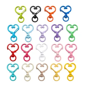 Colorful Heart Shaped Metal Alloy Lobster Clasps Keychains For DIY Bag Pendants Accessories