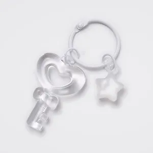 Transparent acrylic heart key ring DIY jewelry accessory with star charm and cute bow design.