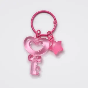 Pink transparent heart key keychain charm jelly star DIY jewelry accessory girlish sweet cute