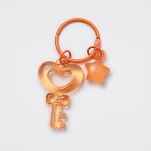 Orange translucent heart key keychain jelly star charm cute DIY accessories pendant