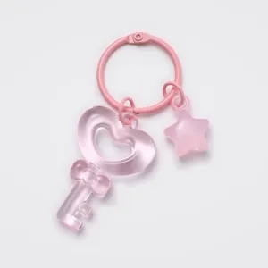 Pink transparent heart key star keychain cute DIY jewelry accessory charm pink variant
