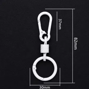 Moschettone girevole in lega bianca con lunghezza di 82mm e anello da 30mm per portachiavi fai da te.