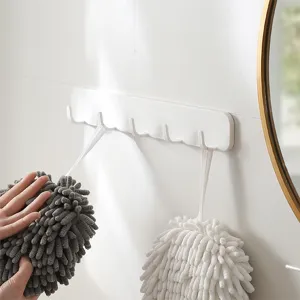Witte Muur Gemonteerde Zelfklevende Hakenrij Voor Keuken Badkamer Handdoekrek Zonder Boren ABS Kunststof Haken Modern