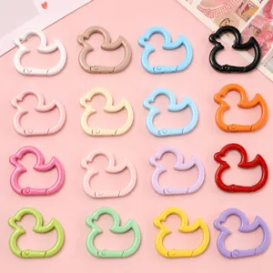 Colorful Alloy Duck Spring Ring Keychain DIY Jewelry Accessories Cute Animal Shape Snap Hook Connector For Bag Crafting