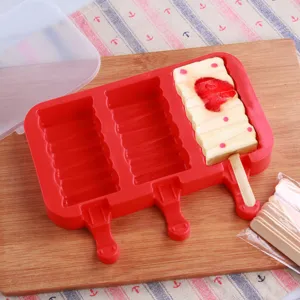 Moule à glace en silicone 3 cavités avec couvercle fabricant de popsicles DIY vue détaillée
