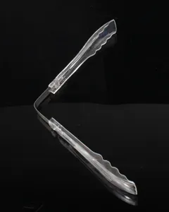 Transparent plastic food tong detail view, perfect for buffet, baking, and kitchen use.