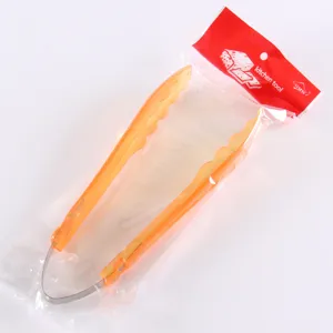 Orange transparent plastic food tong 8 inch kitchen bread tong barbecue tong for buffet use