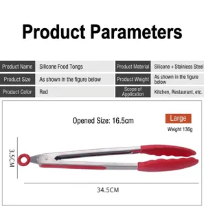 Stainless steel silicone food tong kitchen BBQ grilling tongs red cooking tool specs