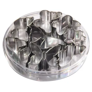 Stainless steel butterfly cookie cutter set, metal pastry baking molds in clear storage box.