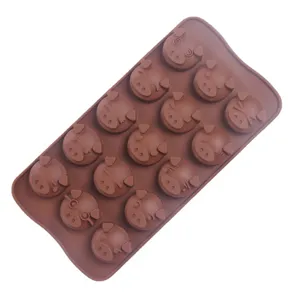 Brown silicone chocolate mold with cute pig face expressions for baking, ice cubes and jelly.