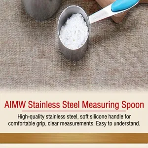 Stainless steel measuring spoon set with colorful silicone handle for kitchen baking use