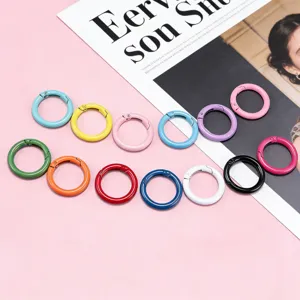 Detailed close-up of colorful metal spring rings, vibrant alloy round clips for DIY crafts.