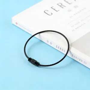Porte-clés en fil d'acier noir boucle câble connecteur vis accessoire bijoux DIY détail.