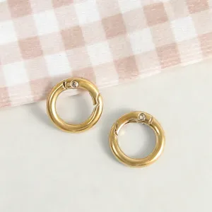 Gold round spring snap hooks for DIY jewelry making, keychain accessories and crafts.