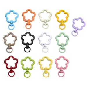 Colorful metal flower lobster clasps keychains DIY craft accessories bag charms bulk set