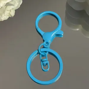 Hellblaue Metall-Schlüsselanhänger-Beschläge, Karabiner und Flachring für DIY-Basteln.